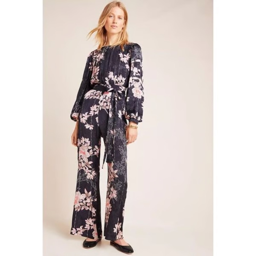 Anthropology Floral Black Jumpsuit